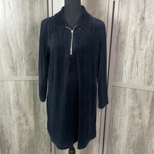 Eddie Bauer Black velour zip front lounge/swim cover dress women's LP